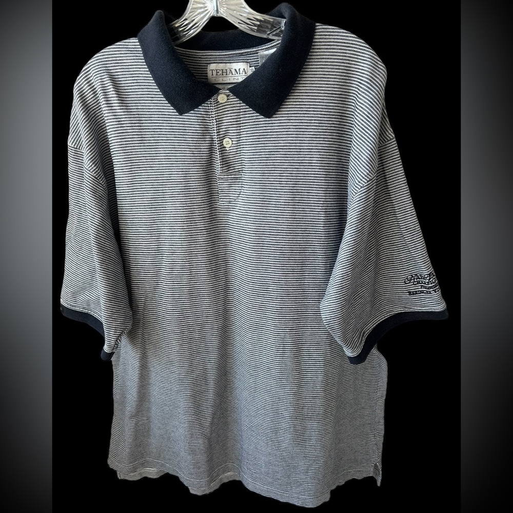 TEHAMA Clint black and white striped short sleeve Golf Polo shirt -men’s size XL